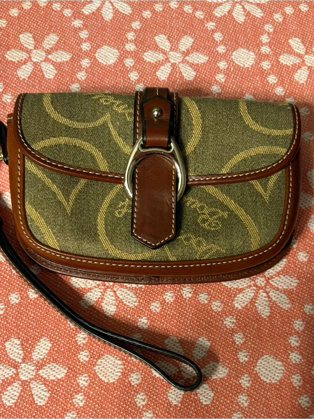 Dooney & Bourke Gray Canvas and Brown Leather Wristlet